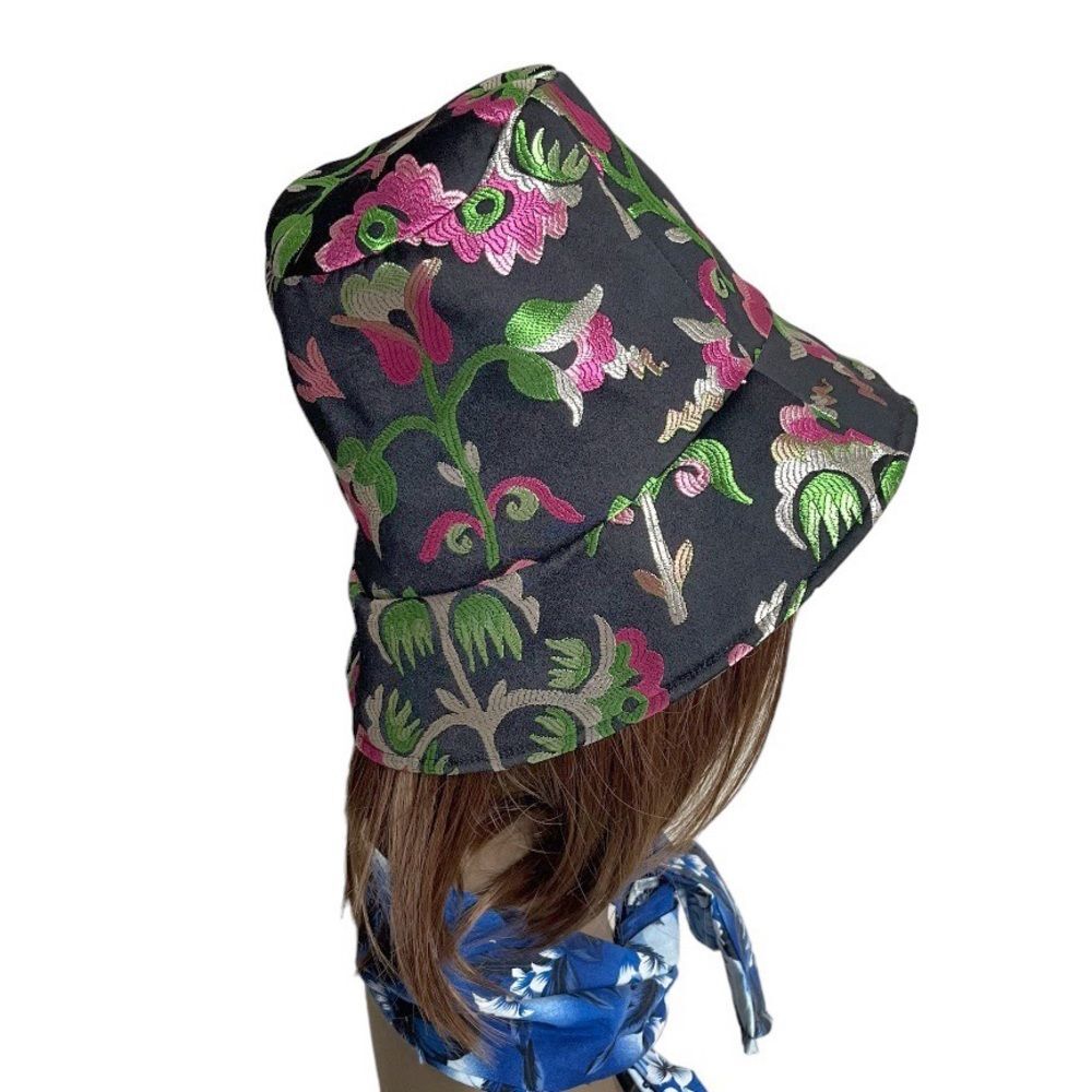 CYNTHIA ROWLEY Jacquard Bucket Hat Black Pastel Floral One Size - Picture 3 of 6